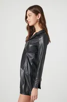 Women's Faux Leather Mini Shirt Dress in Black Large