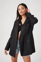 Women's Linen-Blend Double-Breasted Blazer in Black Small