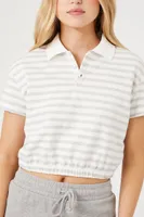 Women's Striped Polo Shirt in Heather Grey/White, XL