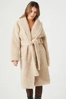 Women's Faux Shearling Wrap Coat in Cream Large