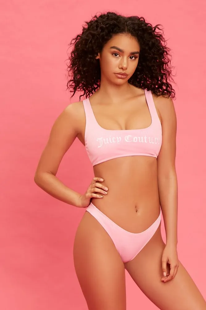 Women's Ribbed Juicy Couture Bikini Bottoms in Pink Small