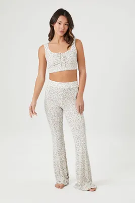 Women's Floral Print Pajama Pants in Ivory Small