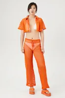 Women's Sheer Netted Cropped Shirt in Sunset Small