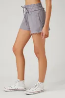 Women's Linen-Blend Drawstring Shorts in Grey Large