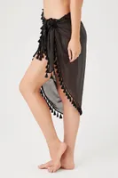 Women's Tassel-Trim Cover-Up Sarong in Black