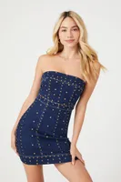 Women's Studded Denim Tube Mini Dress in Dark Denim/Gold Small