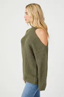 Women's Asymmetrical Open-Shoulder Sweater in Green Small