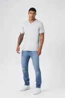 Men Cotton V-Neck T-Shirt in Light Grey, XS