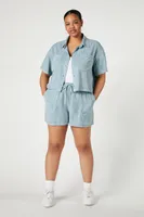 Women's Chambray Pocket Shorts in Blue, 0X