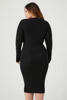 Women's Half-Button Sweater Midi Dress in Black, 3X