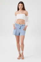 Women's Off-the-Shoulder Halter Crop Top in White, XL