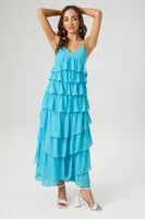 Women's Chiffon Ruffle Midi Dress Blue