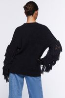 Women's Chunky Fringe-Trim Sweater in Black Small