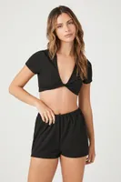 Women's Rib-Knit Crop Top & Shorts Pajama Set Medium