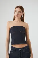 Women's Cropped Denim Tube Top in Dark Denim Medium