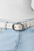 Etched Oval Buckle Belt in Cream/Silver, XS/S