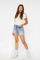 Women's Cropped Ringer T-Shirt Cream/Burgundy