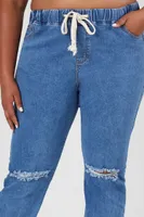 Women's Distressed Denim Joggers in Medium Denim, 1X