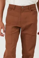 Men Twill Mid-Rise Flare Pants Brown,