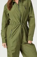 Women's Toggle Drawstring Wide-Leg Jumpsuit in Olive, XL