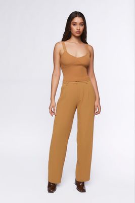 Women's Mid-Rise Straight-Leg Trousers in Taupe Large