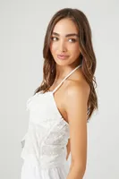 Women's Eyelet Split-Hem Halter Top in White Large