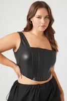 Women's Faux Leather Crop Top Black,