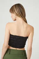 Women's Smocked Cropped Tube Top in Black Large