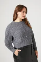 Women's Rhinestone Cable Knit Sweater Dark Grey,