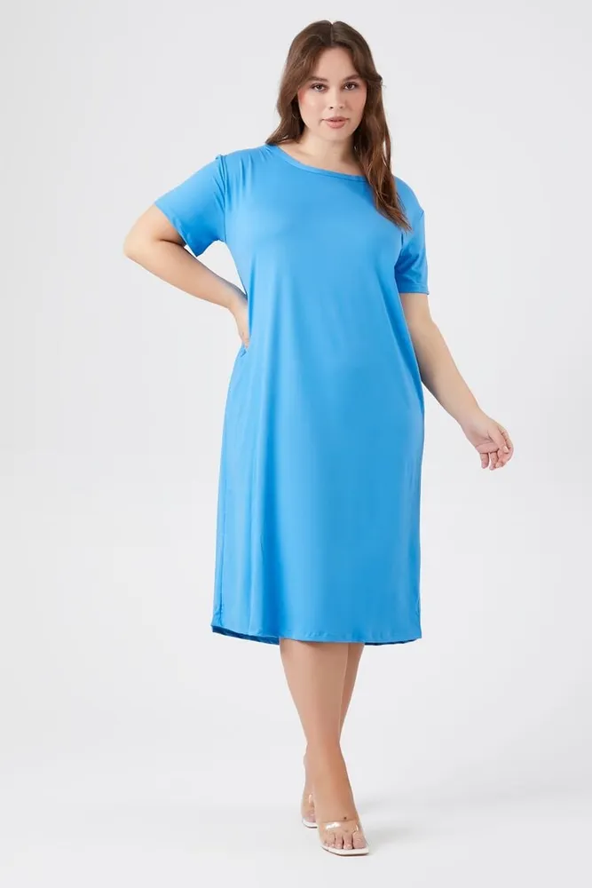 Forever 21 Women's T-Shirt Midi Dress in Ibiza Blue, 1X