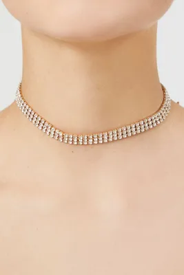 Women's Rhinestone Box Chain Choker Necklace in Gold/Clear