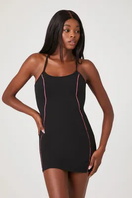 Women's Active Contrast-Seam Skort Dress in Black/Hot Pink Small