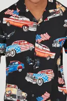 Men Rayon American Car Print Shirt in Black Small