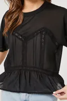 Women's Lace-Trim Bustier T-Shirt in Black Small