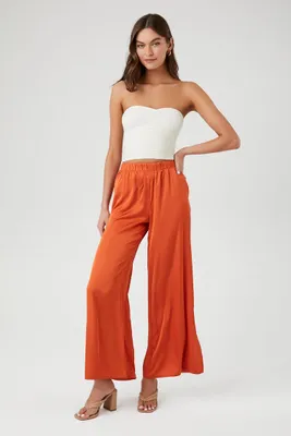 Women's Satin Vented-Hem Wide-Leg Pants in Sienna Medium