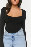 Women's Ribbed Sweater-Knit Crop Top in Black Medium