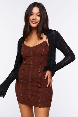 Women's Lace Seamed Mini Dress in Turkish Coffee Medium