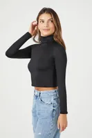 Women's Long-Sleeve Turtleneck Crop Top Black