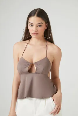 Women's Tie-Back Cutout Halter Cami in Taupe, XL