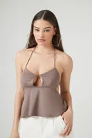 Women's Tie-Back Cutout Halter Cami in Taupe Large