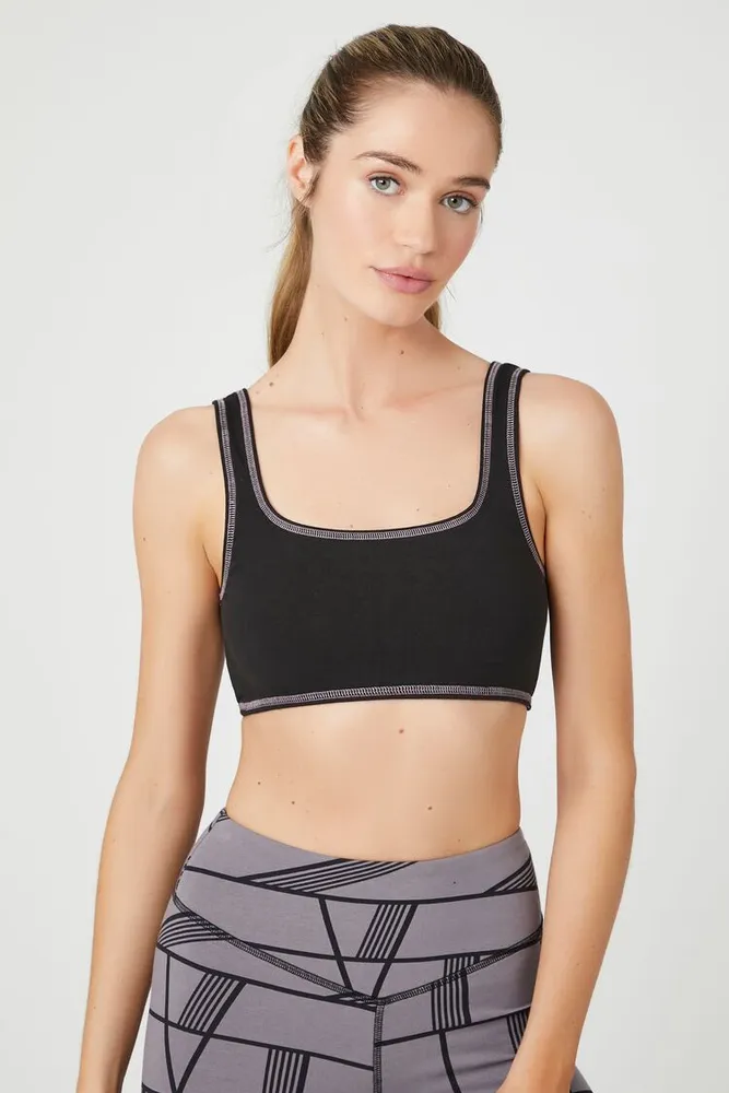 Forever 21 Women's Scoop-Neck Sports Bra in Black/Charcoal Large