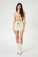 Women's Tie-Waist Paperbag Shorts in Natural Large