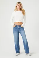 Women's Textured Cropped Sweater in Ivory Medium