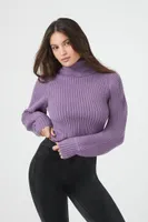 Women's Ribbed Cutout Turtleneck Sweater in Grape Shake Large