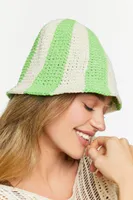 Striped Crochet Bucket Hat in Cream/Lime