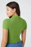 Women's Dual-Zip Sweater-Knit Top in Herbal Green Small