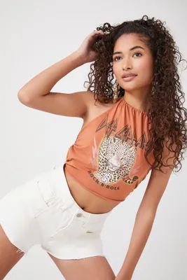 Women's Def Leppard Halter Crop Top in Rust Medium