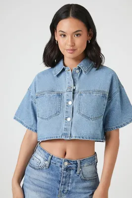 Women's Cropped Denim Shirt Medium