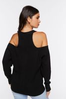 Women's Open-Shoulder Sweater-Knit Top in Black Small