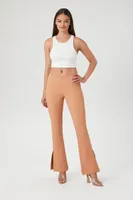 Women's Crepe Mid-Rise Flare Pants in Toasted Almond Small